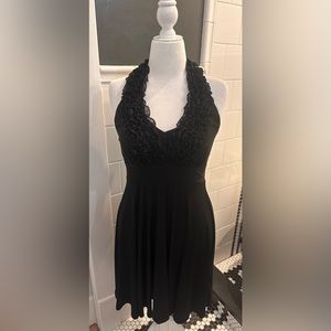 Black ruffle halter midi dress, size 10 Onyx Nite